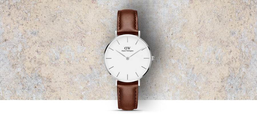 Daniel Wellington Classic Petite St Mawes White Dial Brown Leather Strap Watch For Women - DW00100187