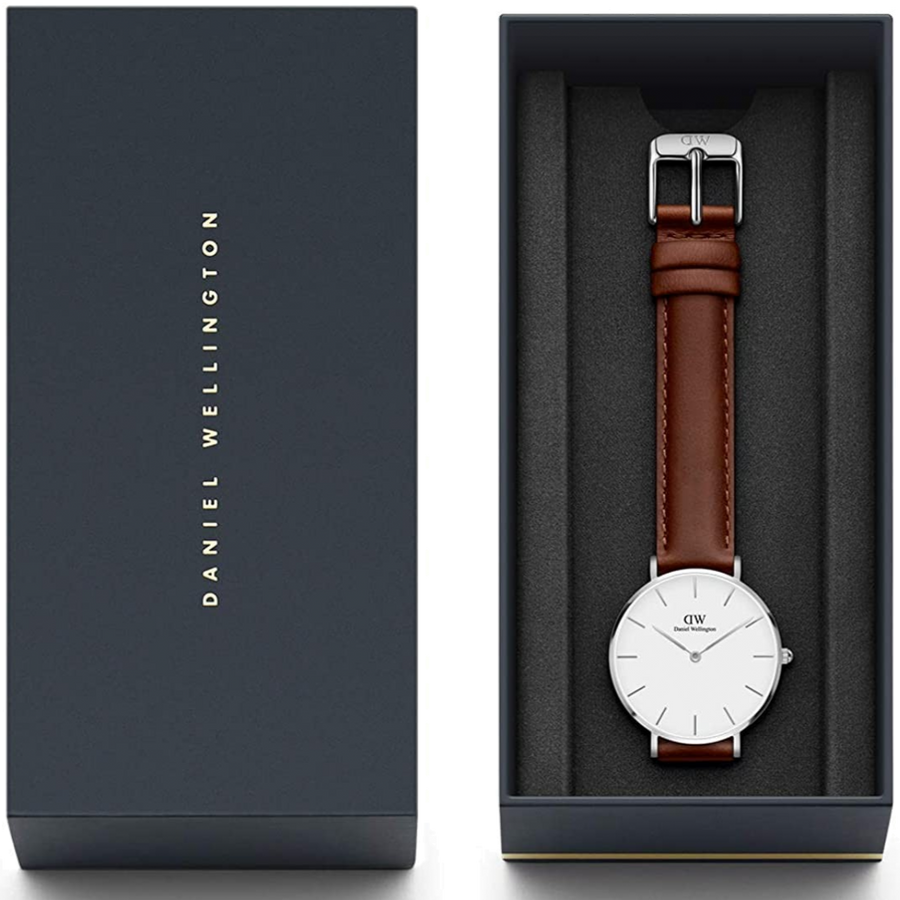 Daniel Wellington Classic Petite St Mawes White Dial Brown Leather Strap Watch For Women - DW00100187
