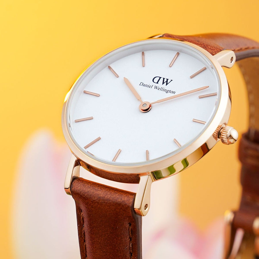 Daniel Wellington Classic Petite St Mawes White Dial Brown Leather Strap Watch For Women - DW00100231