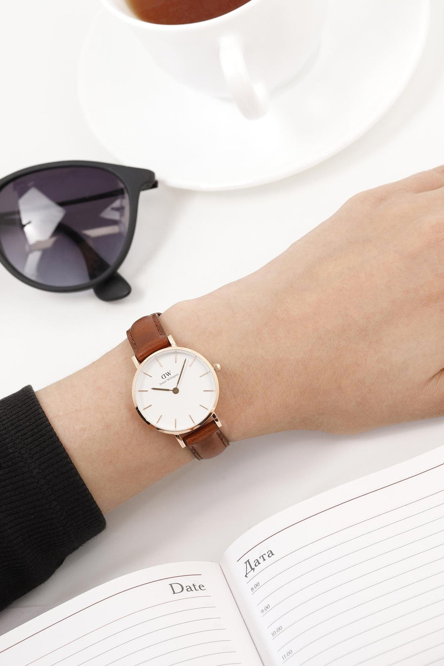 Daniel Wellington Classic Petite St Mawes White Dial Brown Leather Strap Watch For Women - DW00100231