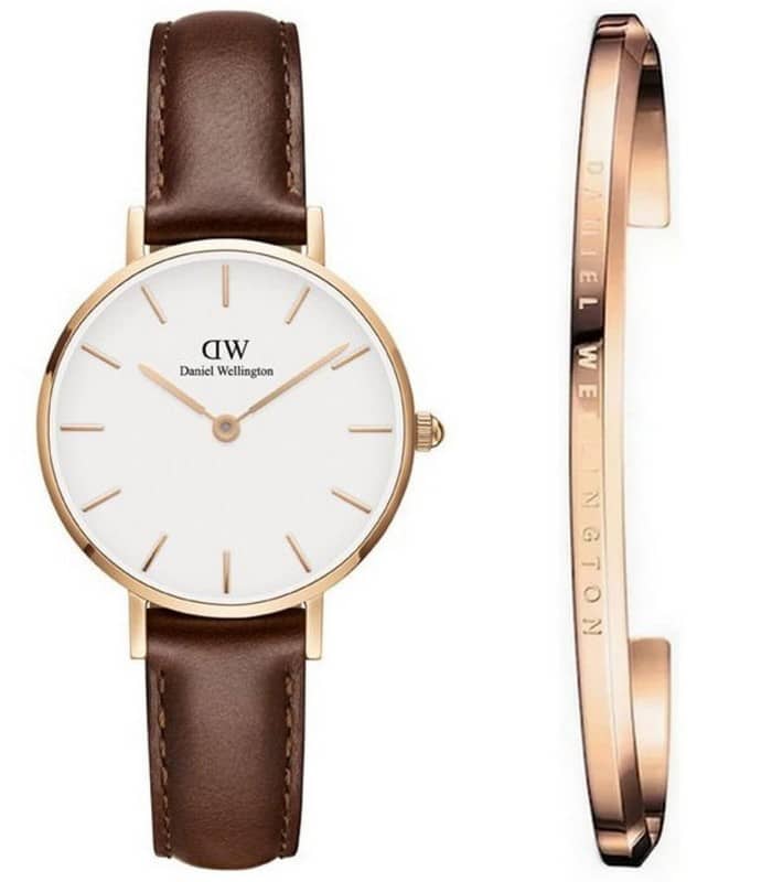 Daniel Wellington Classic Petite St Mawes White Dial Brown Leather Strap Watch For Women - DW00100231