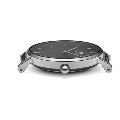 Daniel Wellington Classic Petite Sterling Black Dial Silver Mesh Bracelet Watch For Women - DW00100162