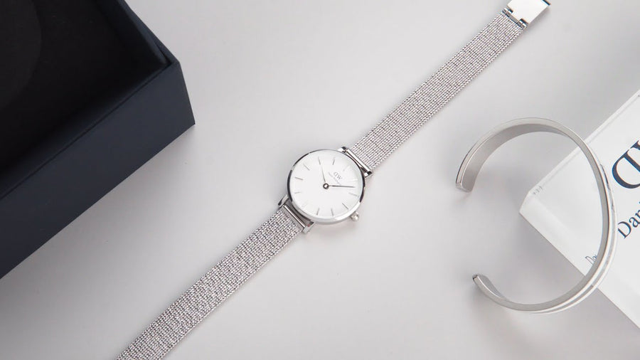 Daniel Wellington Classic Petite Sterling White Dial Silver Mesh Bracelet Watch for Women - DW00100442