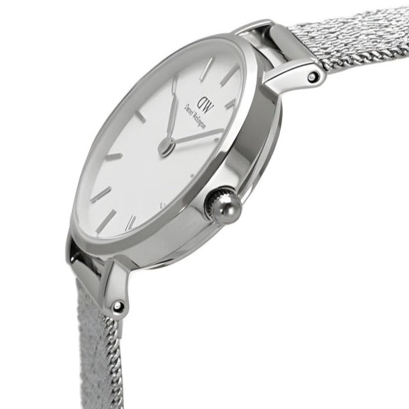 Daniel Wellington Classic Petite Sterling White Dial Silver Mesh Bracelet Watch for Women - DW00100442