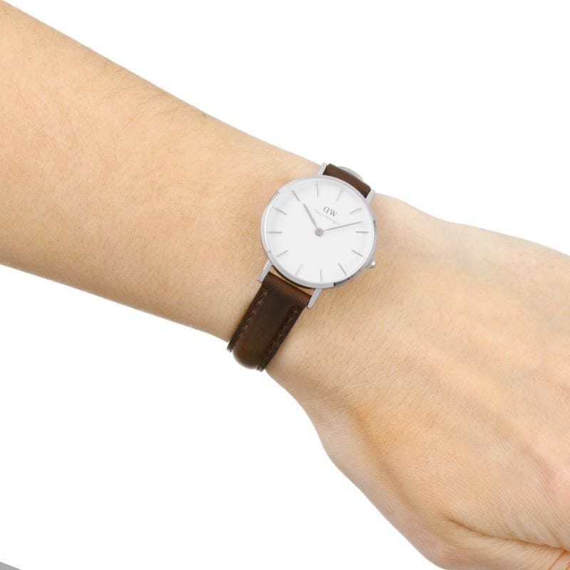 Daniel Wellington Classic Petite White Dial Brown Leather Strap Watch For Women - DW00100239