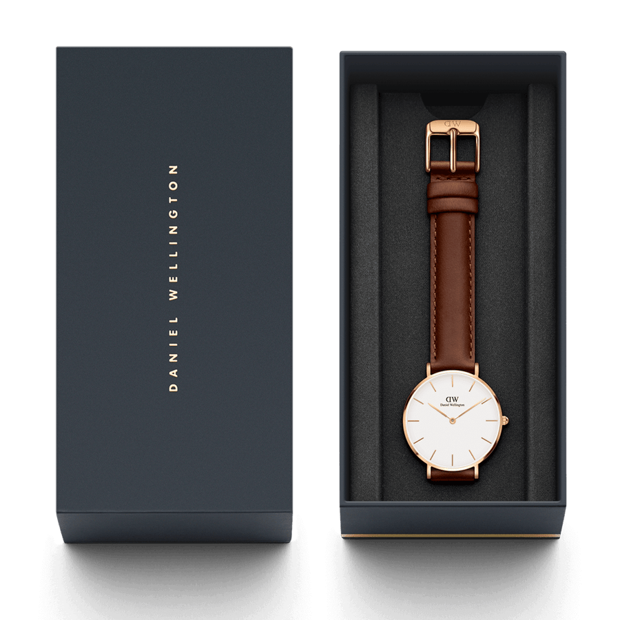 Daniel Wellington Classic Petite White Dial Brown Leather Strap Watch For Women - DW00100239