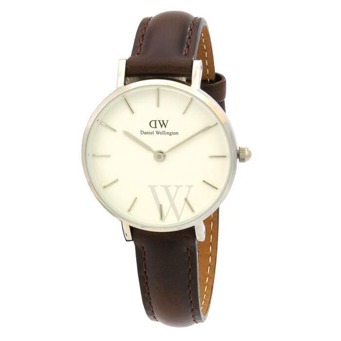 Daniel Wellington Classic Petite White Dial Brown Leather Strap Watch For Women - DW00100239