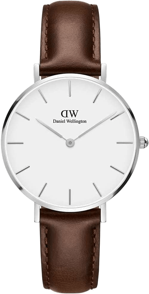 Daniel Wellington Classic Petite White Dial Brown Leather Strap Watch For Women - DW00100239