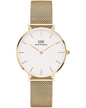 Daniel Wellington Classic Petite White Dial Gold Mesh Bracelet Watch For Women - DW00100348