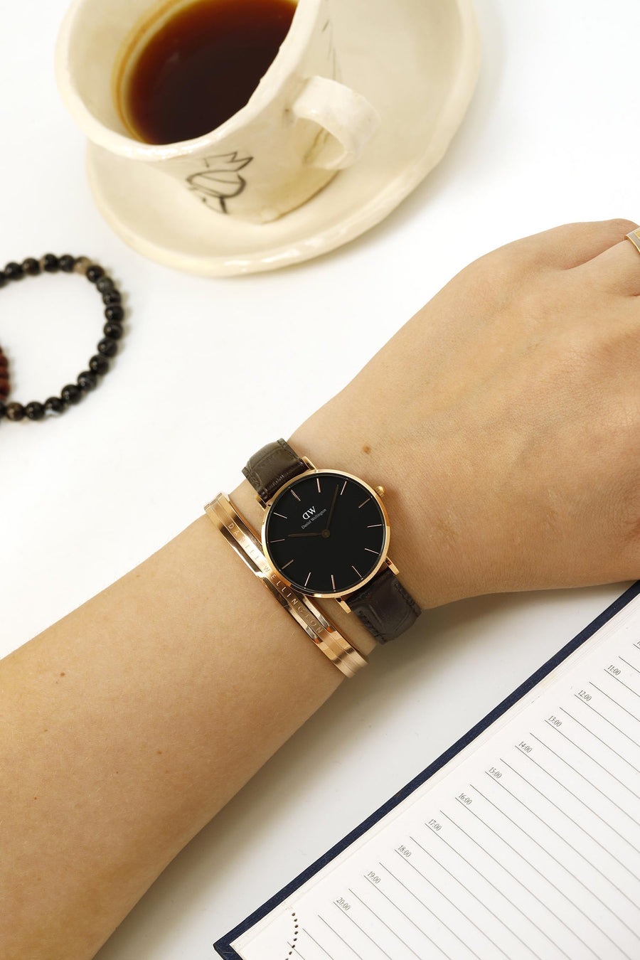 Daniel Wellington Classic Petite York Black Dial Brown Leather Strap Watch For Women - DW00100170