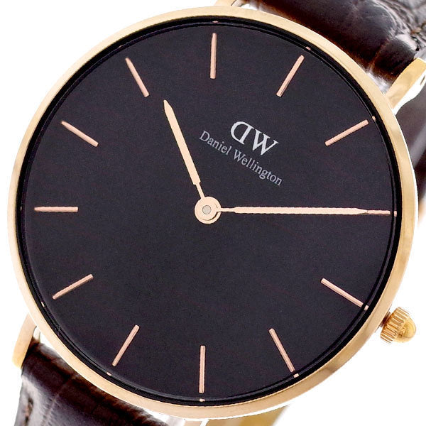 Daniel Wellington Classic Petite York Black Dial Brown Leather Strap Watch For Women - DW00100170