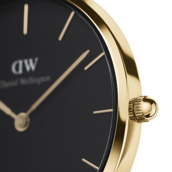 Daniel Wellington Classic Petite York Black Dial Brown Leather Strap Watch For Women - DW00100170