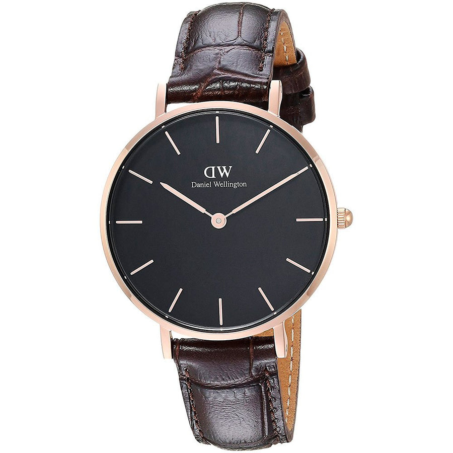 Daniel Wellington Classic Petite York Black Dial Brown Leather Strap Watch For Women - DW00100170