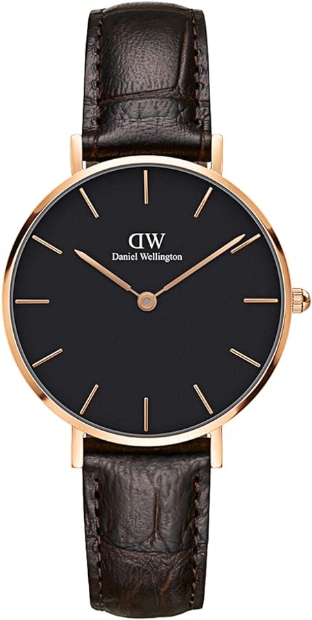 Daniel Wellington Classic Petite York Black Dial Brown Leather Strap Watch For Women - DW00100170