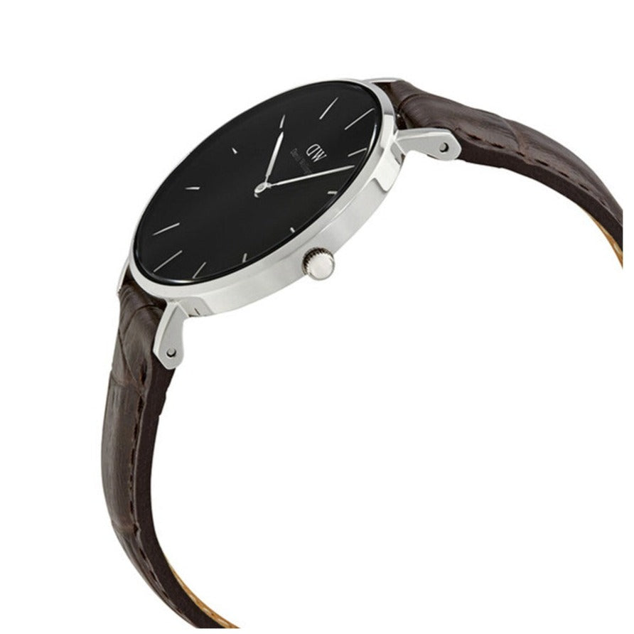 Daniel Wellington Classic Petite York Black Dial Brown Leather Strap Watch For Women - DW00100182