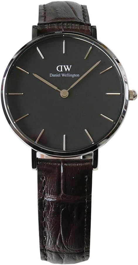 Daniel Wellington Classic Petite York Black Dial Brown Leather Strap Watch For Women - DW00100182