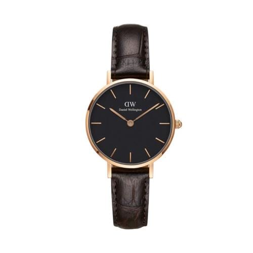 Daniel Wellington Classic Petite York Black Dial Brown Leather Strap Watch For Women - DW00100226