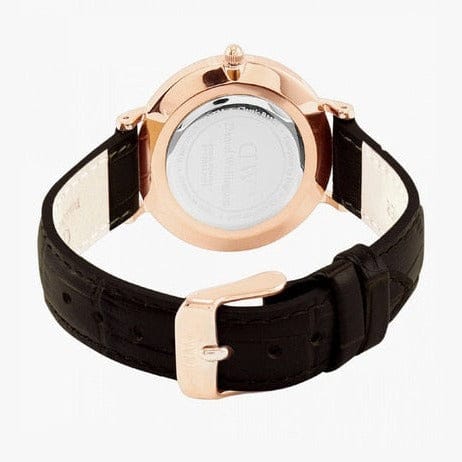 Daniel Wellington Classic Petite York Black Dial Brown Leather Strap Watch For Women - DW00100226