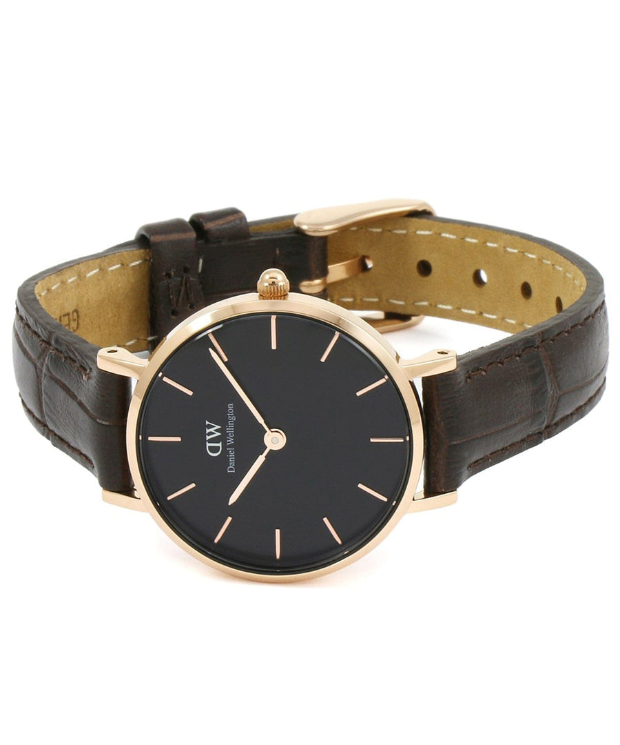 Daniel Wellington Classic Petite York Black Dial Brown Leather Strap Watch For Women - DW00100226