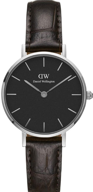 Daniel Wellington Classic Petite York Black Dial Brown Leather Strap Watch For Women - DW00100238