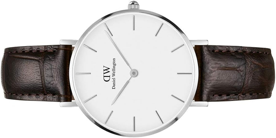 Daniel Wellington Classic Petite York White Dial Black Leather Strap Watch For Women - DW00100188