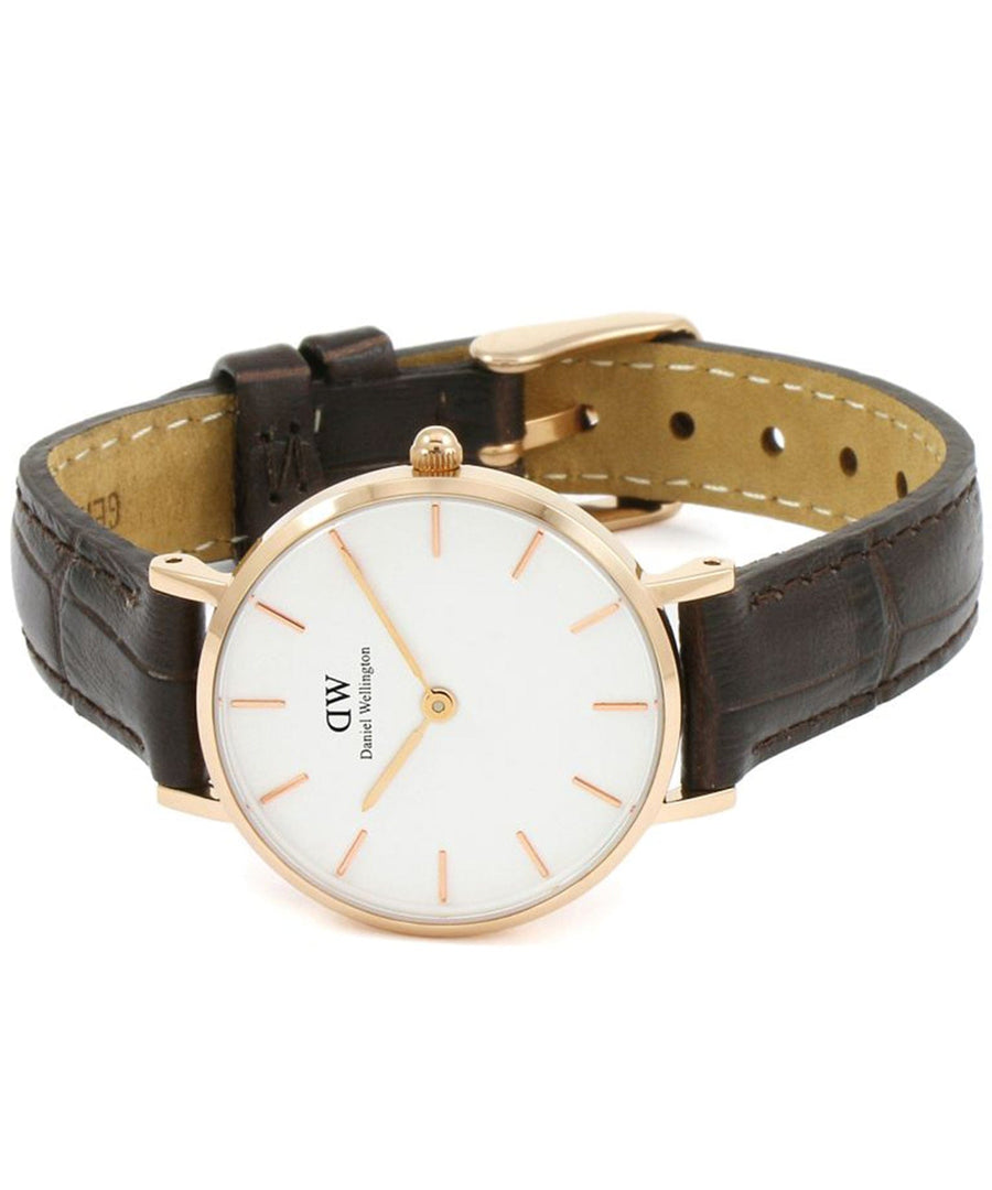 Daniel Wellington Classic Petite York White Dial Brown Leather Strap Watch For Women - DW00100232