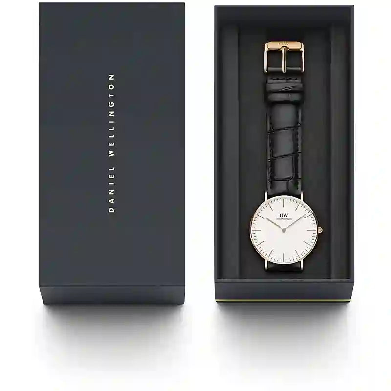 Daniel Wellington Classic Reading White Dial Black Leather Strap Watch For Women - DW00100041