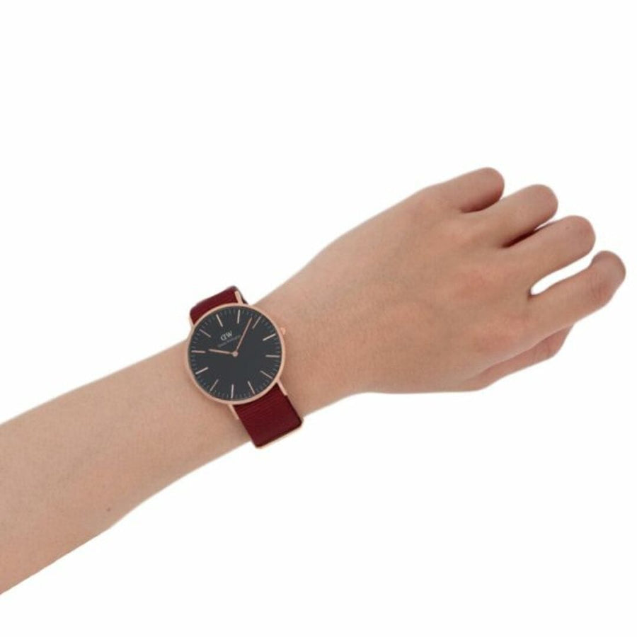 Daniel Wellington Classic Roselyn Black Dial Maroon Nylon Strap Watch For Women - DW00100269