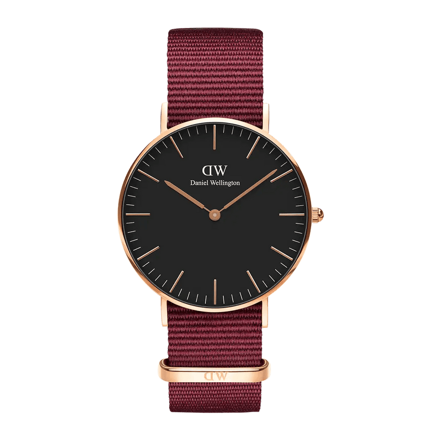 Daniel Wellington Classic Roselyn Black Dial Maroon Nylon Strap Watch For Women - DW00100273