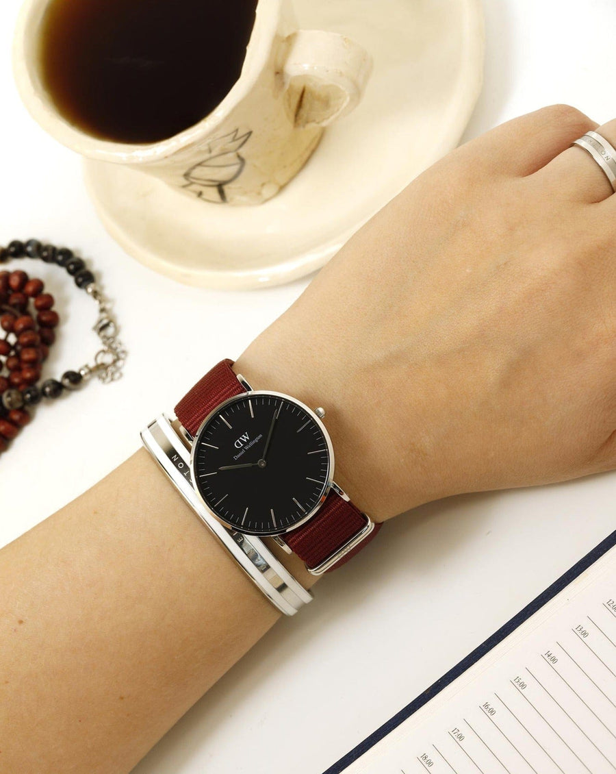 Daniel Wellington Classic Roselyn Black Dial Maroon Nylon Strap Watch For Women - DW00100274