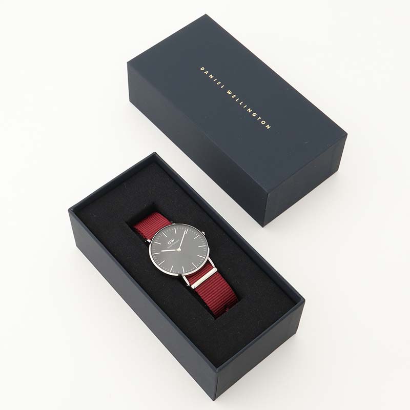 Daniel Wellington Classic Roselyn Black Dial Maroon Nylon Strap Watch For Women - DW00100274