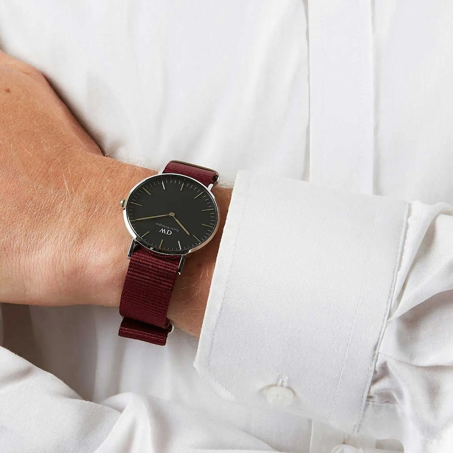Daniel Wellington Classic Roselyn Black Dial Maroon Nylon Strap Watch For Women - DW00100274