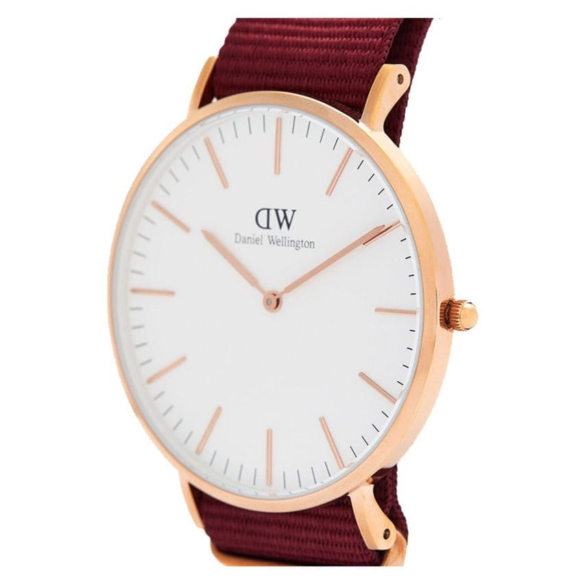 Daniel Wellington Classic Roselyn White Dial Maroon Nylon Strap Watch For Women - DW00100267