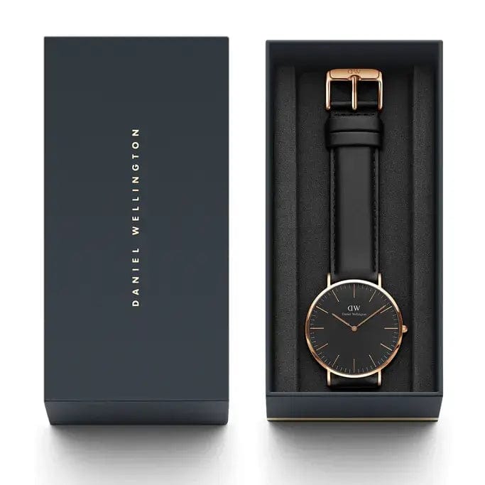 Daniel Wellington Classic Sheffield Black Dial Black Leather Strap Watch For Men - DW00100127