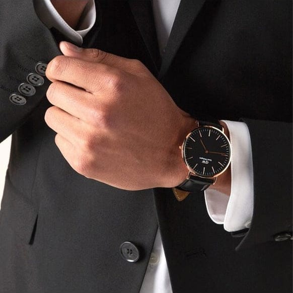 Daniel Wellington Classic Sheffield Black Dial Black Leather Strap Watch For Men - DW00100127