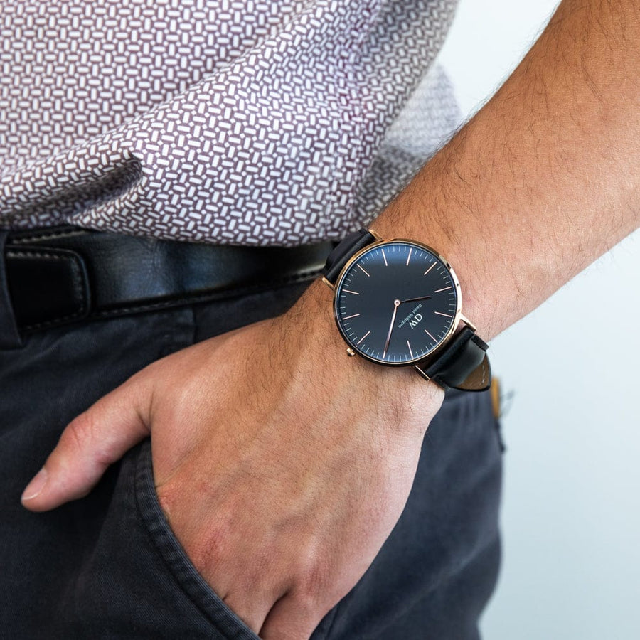 Daniel Wellington Classic Sheffield Black Dial Black Leather Strap Watch For Men - DW00100127