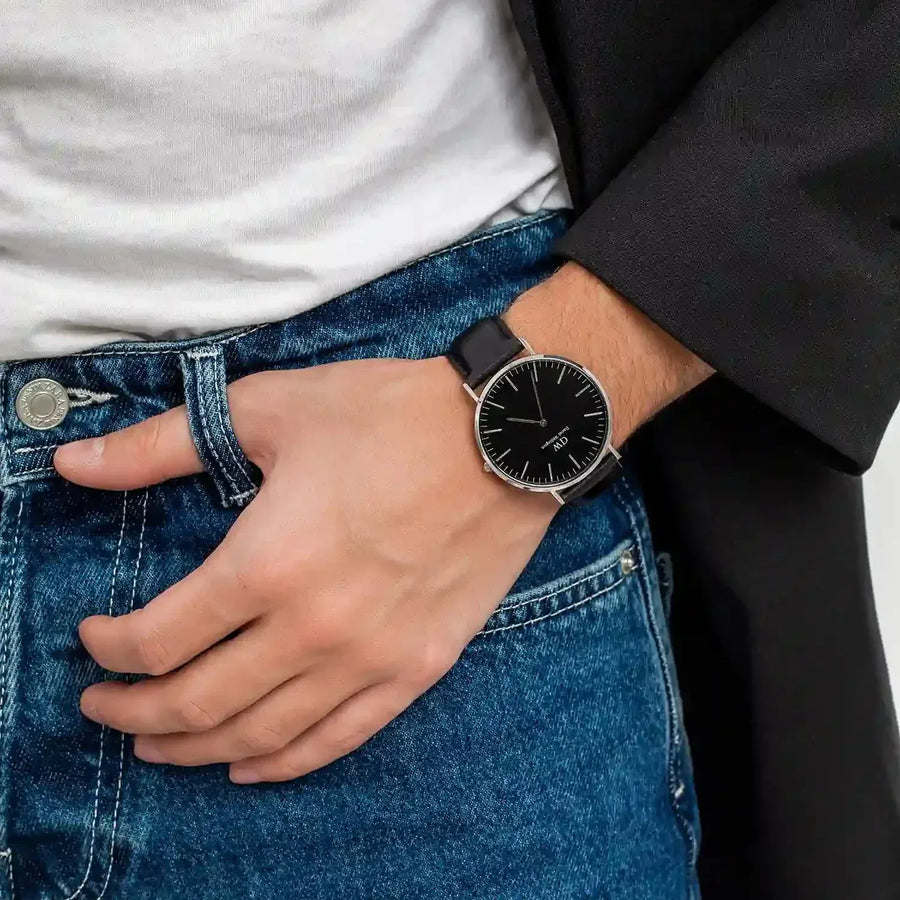 Daniel Wellington Classic Sheffield Black Dial Black Leather Strap Watch For Men - DW00100133