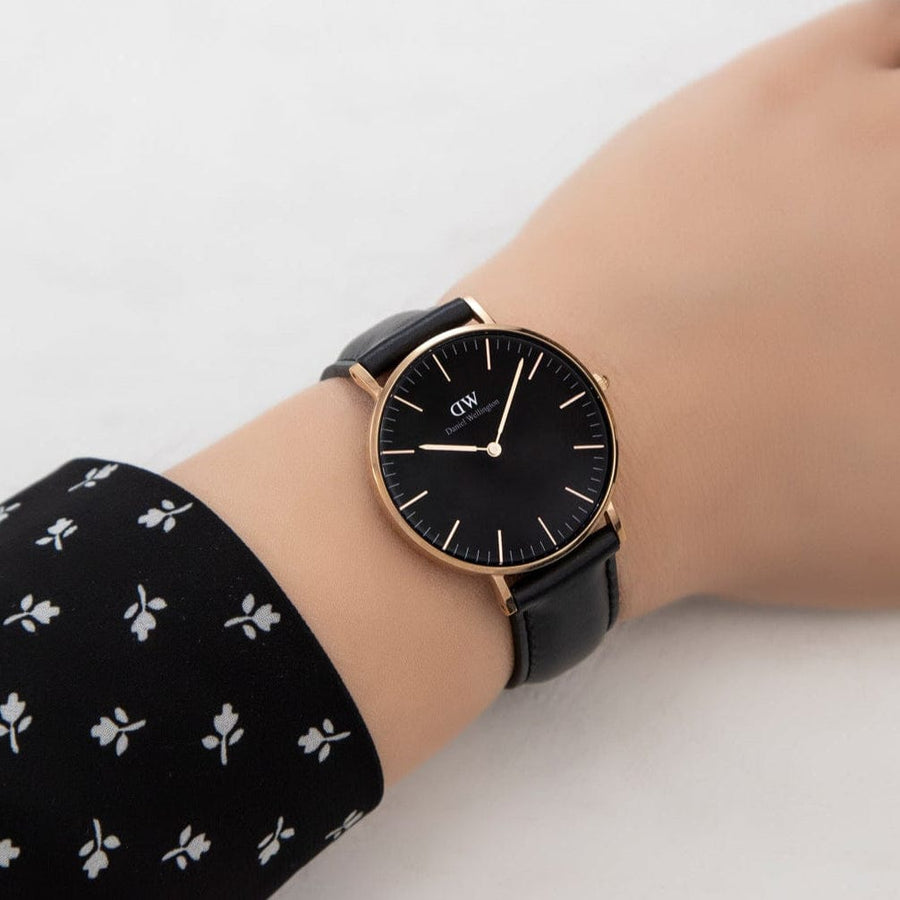Daniel Wellington Classic Sheffield Black Dial Black Leather Strap Watch For Women - DW00100139