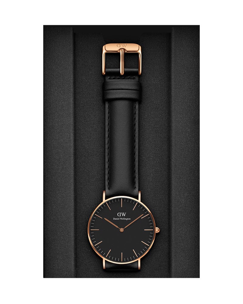 Daniel Wellington Classic Sheffield Black Dial Black Leather Strap Watch For Women - DW00100139