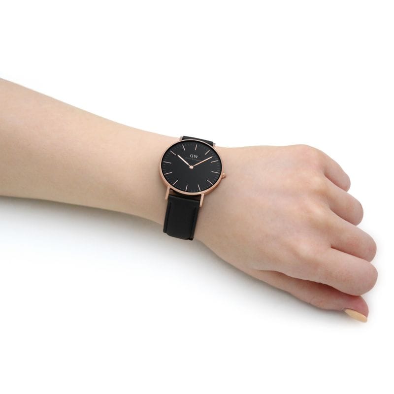 Daniel Wellington Classic Sheffield Black Dial Black Leather Strap Watch For Women - DW00100139