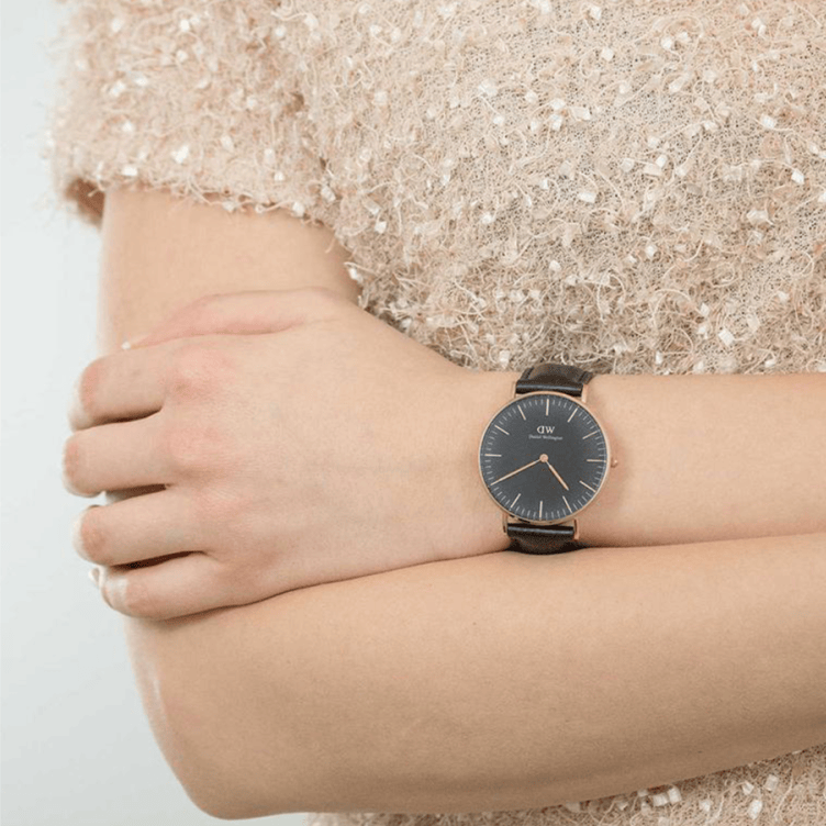Daniel Wellington Classic Sheffield Black Dial Black Leather Strap Watch For Women - DW00100139