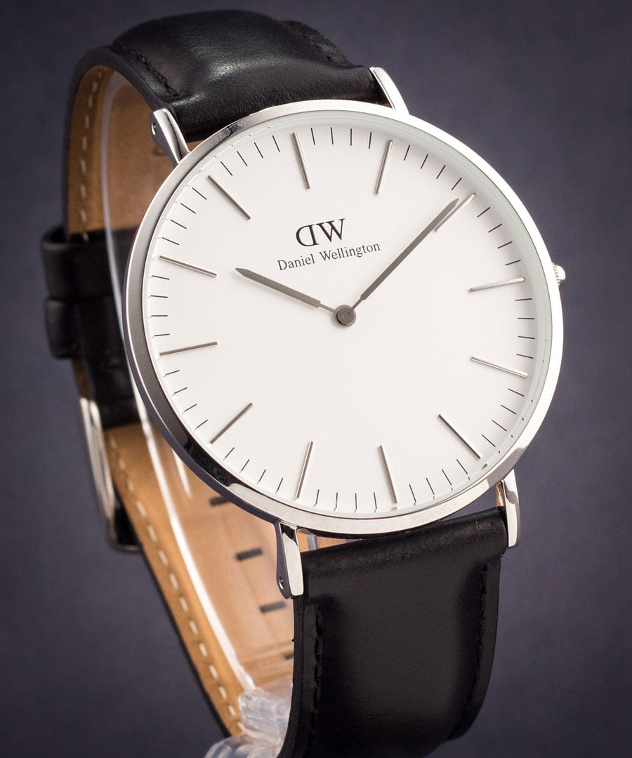 Daniel Wellington Classic Sheffield White Dial Black Leather Strap Watch For Men - DW00100020