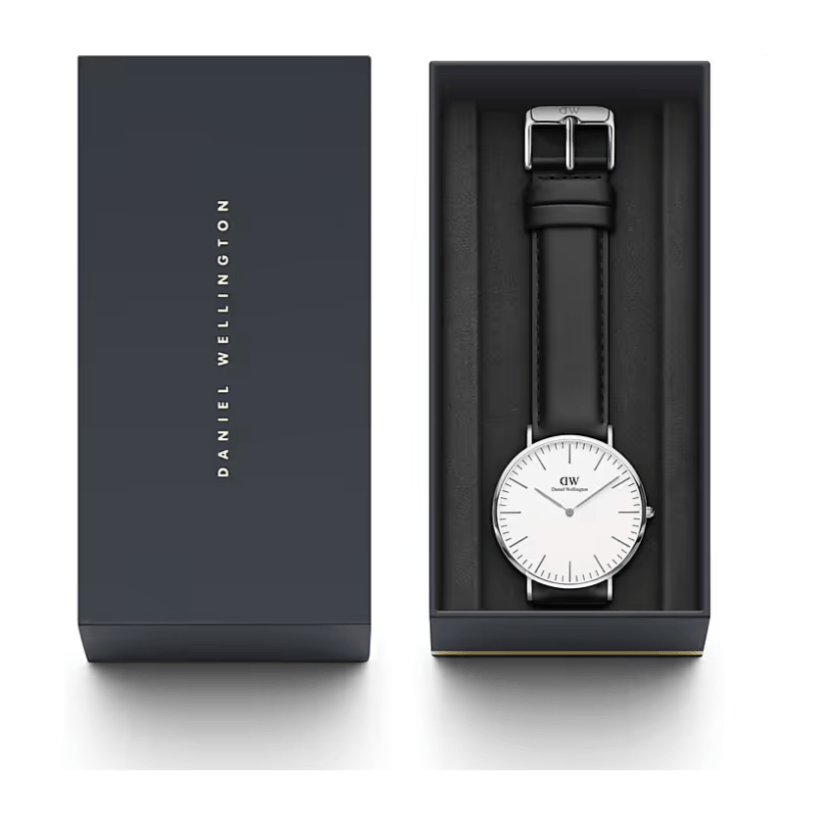 Daniel Wellington Classic Sheffield White Dial Black Leather Strap Watch For Men - DW00100020