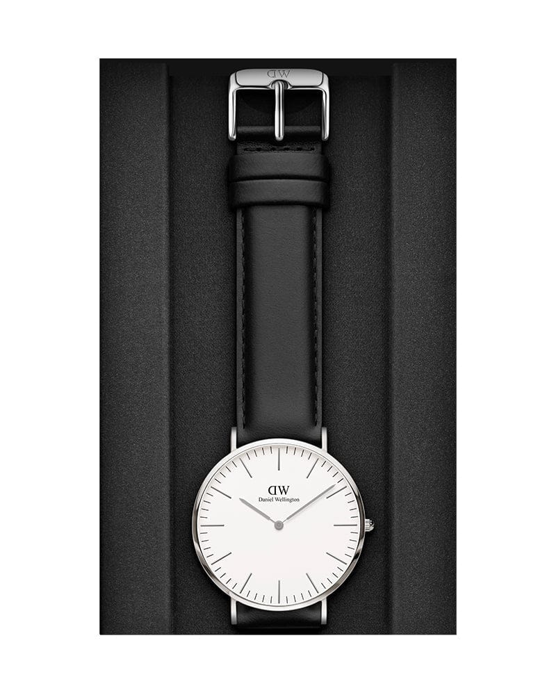 Daniel Wellington Classic Sheffield White Dial Black Leather Strap Watch For Men - DW00100020