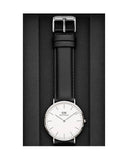 Daniel Wellington Classic Sheffield White Dial Black Leather Strap Watch For Men - DW00100020