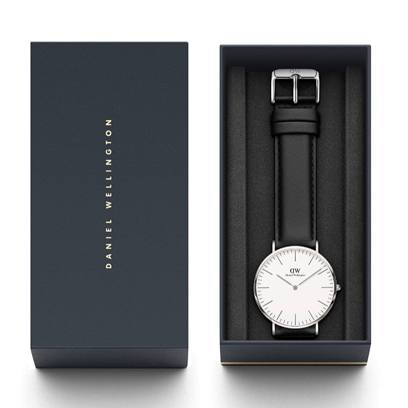 Daniel Wellington Classic Sheffield White Dial Black Leather Strap Watch For Men - DW00100020