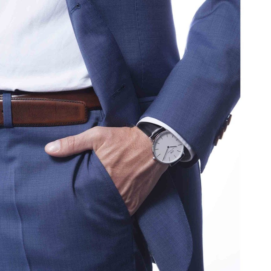 Daniel Wellington Classic Sheffield White Dial Black Leather Strap Watch For Men - DW00100020
