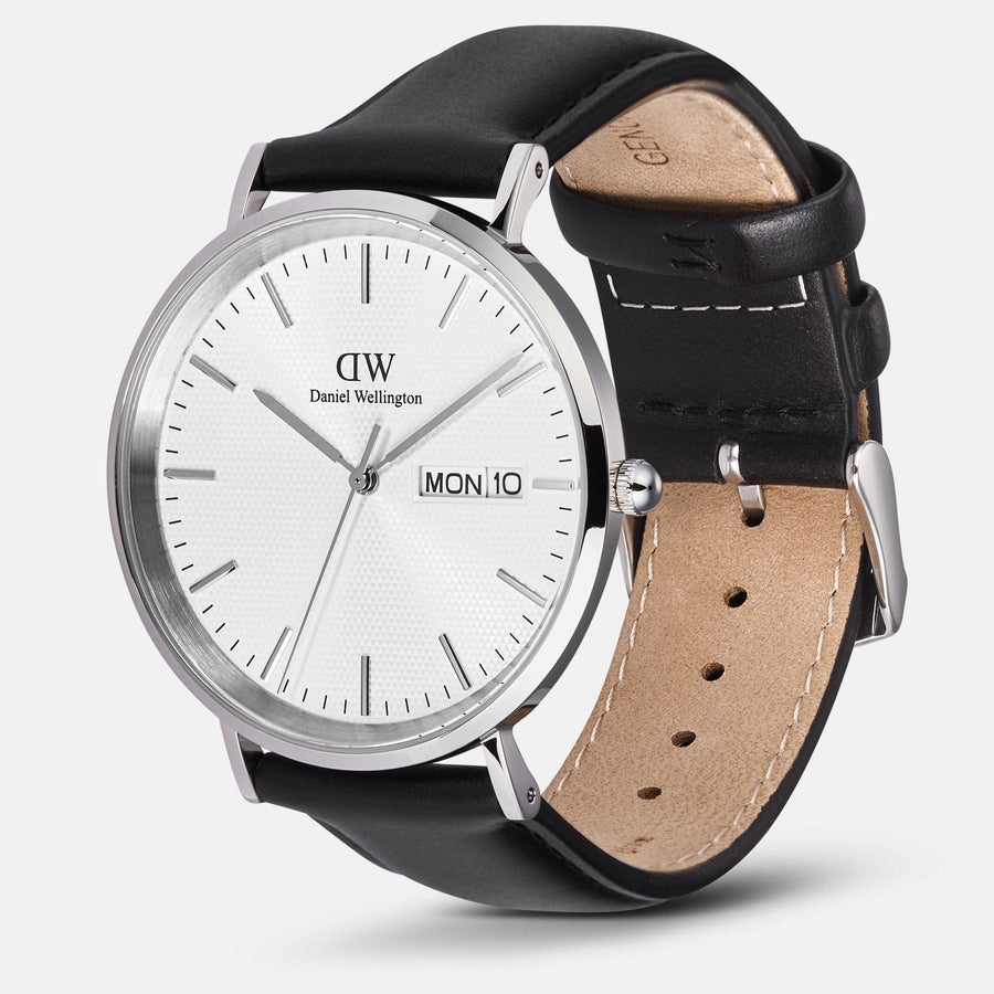 Daniel Wellington Classic Sheffield White Dial Black Leather Strap Watch For Men - DW00100020