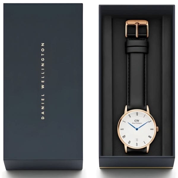 Daniel Wellington Classic Sheffield White Dial Black Leather Strap Watch For Men - DW00100084