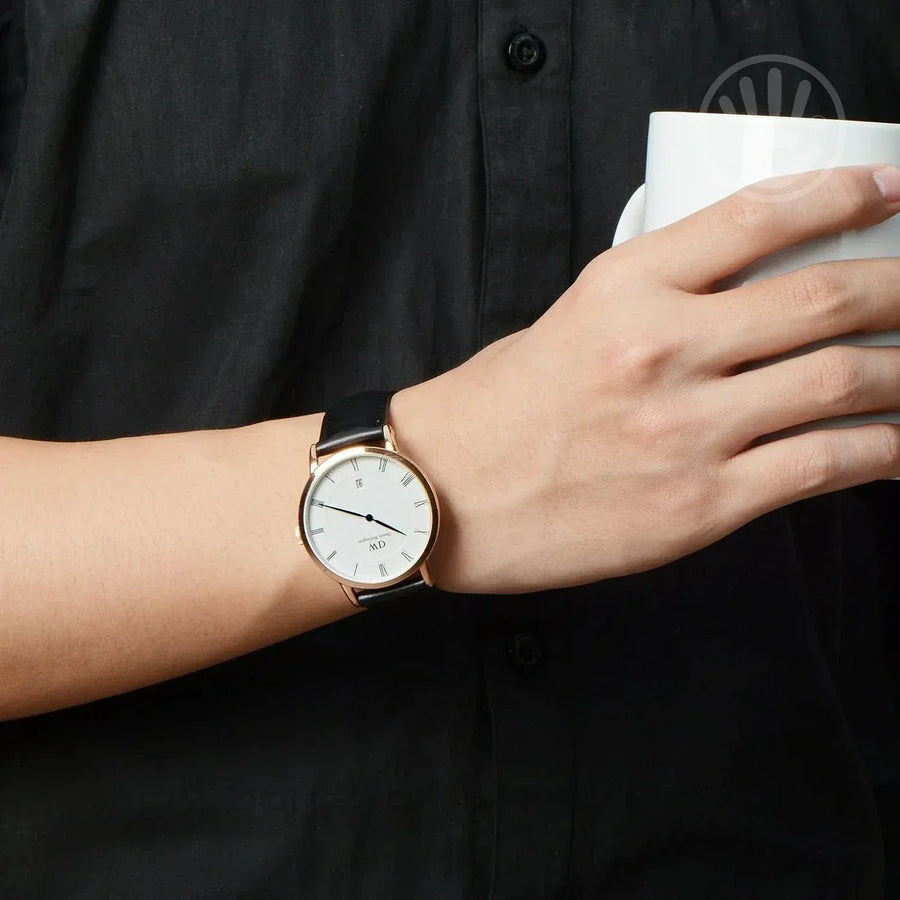 Daniel Wellington Classic Sheffield White Dial Black Leather Strap Watch For Men - DW00100084